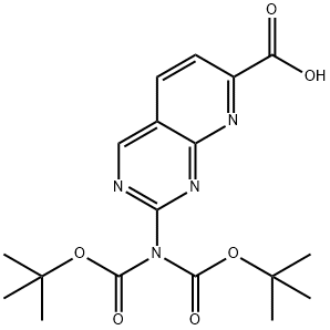 2-[bis(tert-butoxycarbonyl)amino]pyrido[2,3-d]pyrimidine-7-carboxylic acid Struktur