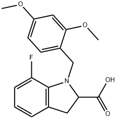 1-[(2,4-dimethoxyphenyl)methyl]-7-fluoro-indoline-2-carboxylic acid Struktur
