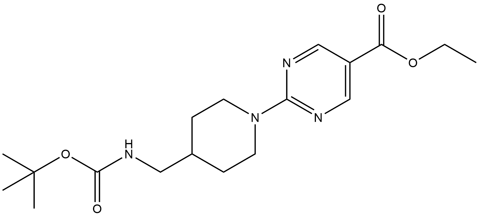 Ethyl 2-[4-[(tert-butoxycarbonylamino)methyl]-1-piperidyl]pyrimidine-5-carboxylate Structure