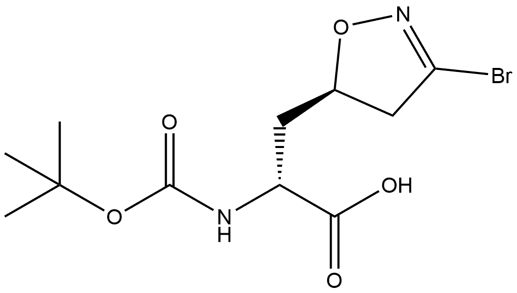 (2R)-3-[(5R)-3-bromo-4,5-dihydro-1,2-oxazol-5-yl]-2-{[(tert-butoxy)carbonyl]amino}propanoic acid 结构式