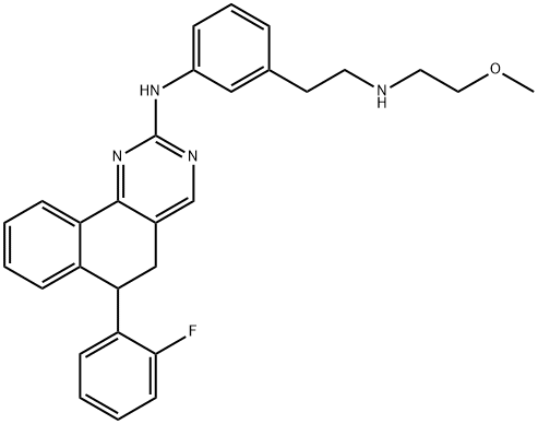 Benzo[h]quinazolin-2-amine, 6-(2-fluorophenyl)-5,6-dihydro-N-[3-[2-[(2-methoxyethyl)amino]ethyl]phenyl]- Struktur