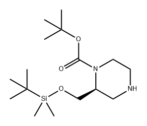 1-Piperazinecarboxylic acid, 2-[[[(1,1-dimethylethyl)dimethylsilyl]oxy]methyl]-, 1,1-dimethylethyl ester, (2S)- Struktur