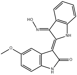 (3Z)-3-[(3E)-1,3-Dihydro-3-(hydroxyimino)-2H-indol-2-ylidene]-1,3-dihydro-5-methoxy-2H-indol-2-one 化学構造式