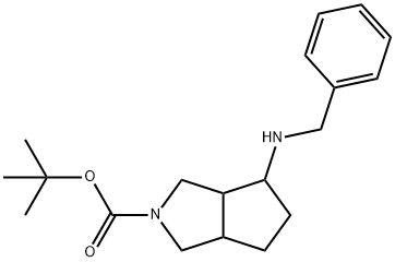Cyclopenta[c]pyrrole-2(1H)-carboxylic acid, hexahydro-4-[(phenylmethyl)amino]-, 1,1-dimethylethyl ester 化学構造式