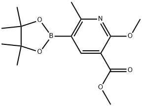 Methyl 2-methoxy-6-methyl-5-(4,4,5,5-tetramethyl-1,3,2-dioxaborolan-2-yl)-3-pyridinecarboxylate 化学構造式