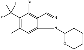 1H-Indazole, 4-bromo-6-methyl-1-(tetrahydro-2H-pyran-2-yl)-5-(trifluoromethyl)- 化学構造式