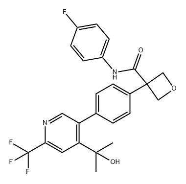 3-Oxetanecarboxamide, N-(4-fluorophenyl)-3-[4-[4-(1-hydroxy-1-methylethyl)-6-(trifluoromethyl)-3-pyridinyl]phenyl]- Struktur