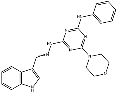 1H-Indole-3-carboxaldehyde, 2-[4-(4-morpholinyl)-6-(phenylamino)-1,3,5-triazin-2-yl]hydrazone 化学構造式