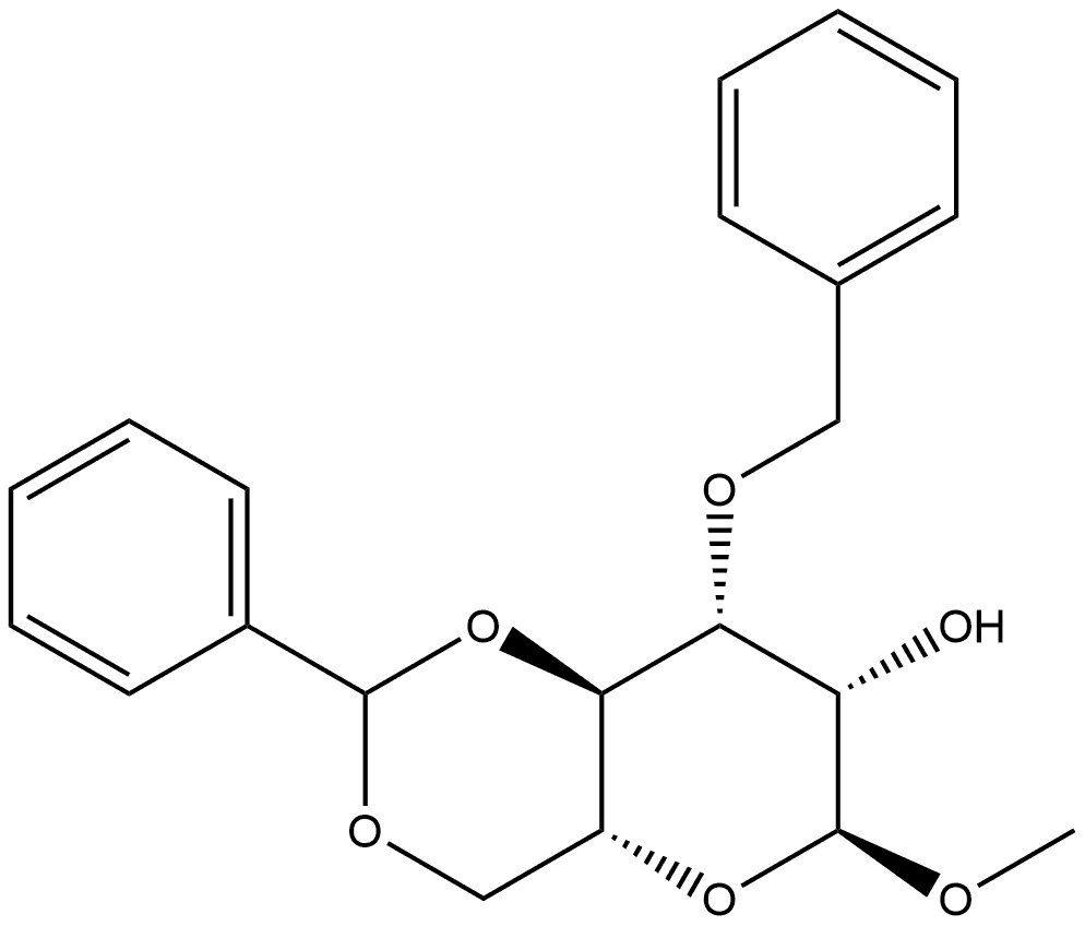 α-D-Mannopyranoside, methyl 3-O-(phenylmethyl)-4,6-O-(phenylmethylene)- 化学構造式