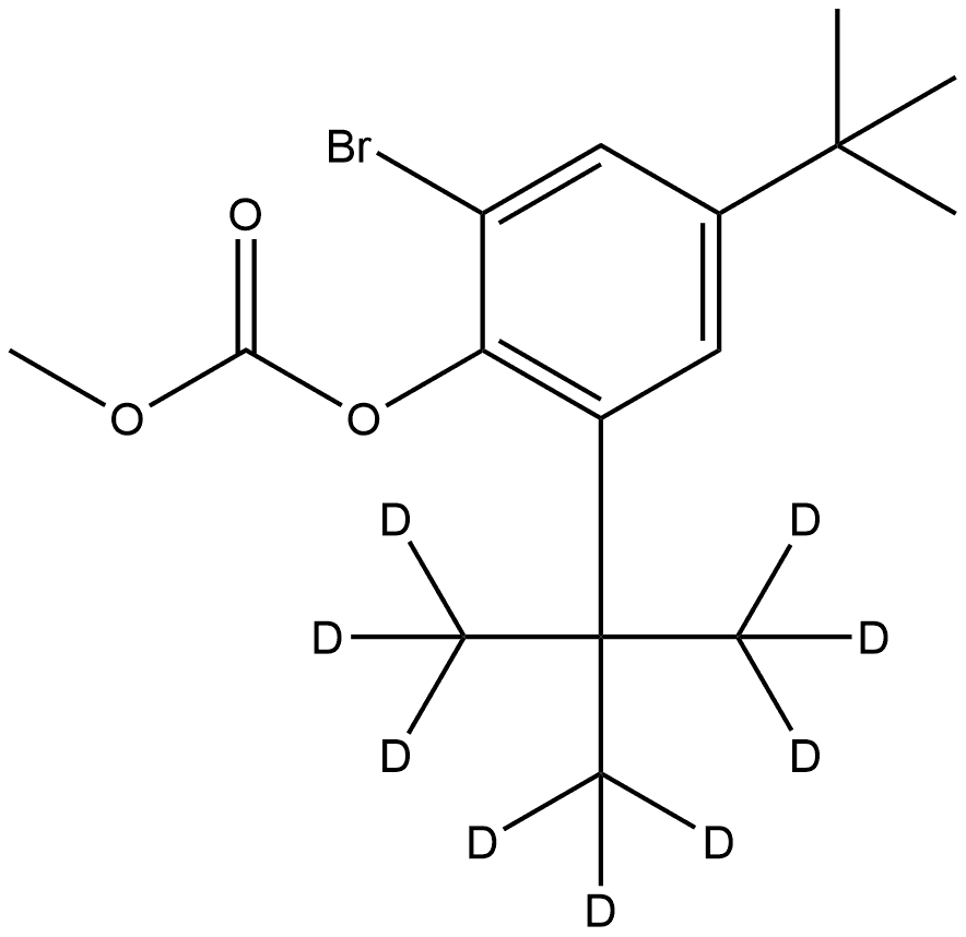 2-bromo-4-(tert-butyl)-6-(2-(methyl-d3)propan-2-yl-1,1,1,3,3,3-d6)phenyl methyl carbonate Struktur