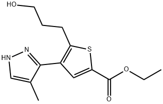 2-Thiophenecarboxylic acid, 5-(3-hydroxypropyl)-4-(4-methyl-1H-pyrazol-3-yl)-, ethyl ester,2345598-04-9,结构式