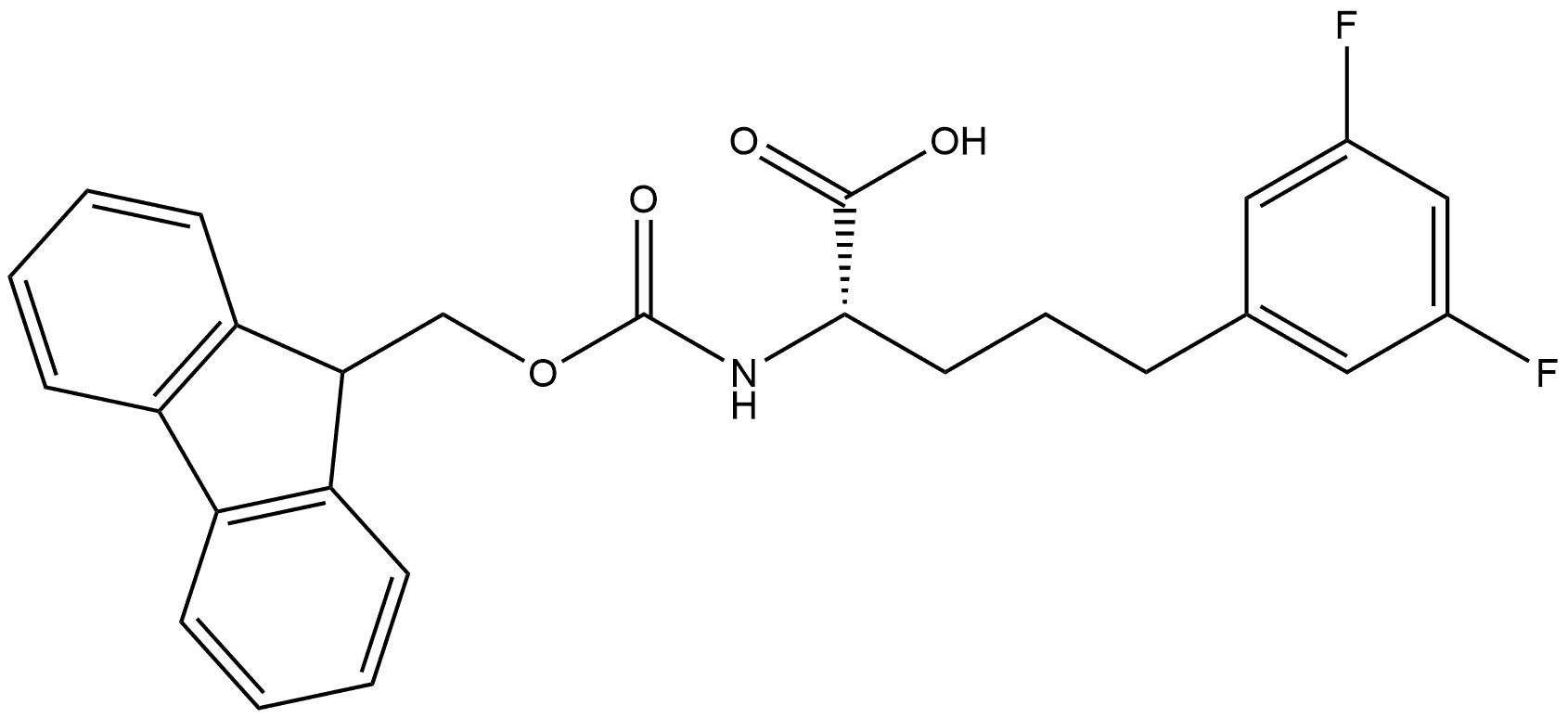 Benzenepentanoic acid, α-[[(9H-fluoren-9-ylmethoxy)carbonyl]amino]-3,5-difluoro-, (αS)- Struktur