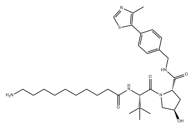 L-Prolinamide, N-(10-amino-1-oxodecyl)-3-methyl-L-valyl-4-hydroxy-N-[[4-(4-methyl-5-thiazolyl)phenyl]methyl]-, (4R)- Structure