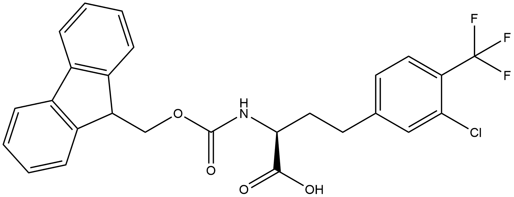 Benzenebutanoic acid, 3-chloro-α-[[(9H-fluoren-9-ylmethoxy)carbonyl]amino]-4-(trifluoromethyl)-, (αS)- Structure