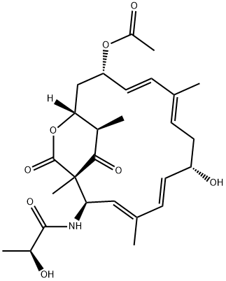 Propanamide, N-[(1S,2R,3E,5E,7S,9E,11E,13S,15R,19R)-13-(acetyloxy)-7-hydroxy-1,4,10,19-tetramethyl-17,18-dioxo-16-oxabicyclo[13.2.2]nonadeca-3,5,9,11-tetraen-2-yl]-2-hydroxy-, (2S)- Structure