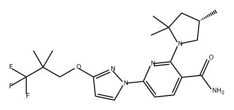 3-Pyridinecarboxamide, 6-[3-(3,3,3-trifluoro-2,2-dimethylpropoxy)-1H-pyrazol-1-yl]-2-[(4S)-2,2,4-trimethyl-1-pyrrolidinyl]- 结构式