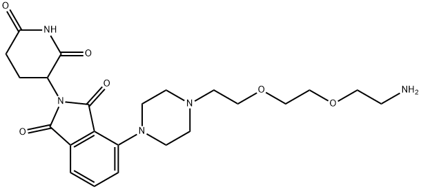 4-[4-[2-[2-(2-aminoethoxy)ethoxy]ethyl]-1-piperazinyl]-2-(2,6-dioxo-3-piperidinyl)-1H-Isoindole-1,3(2H)-dione 化学構造式