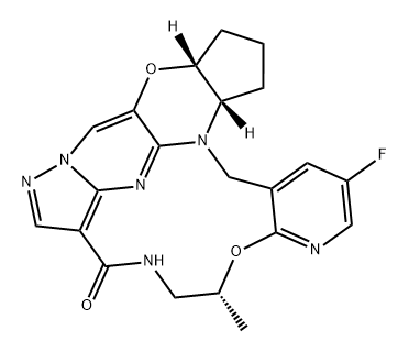 17,19-Metheno-1H,5H-cyclopent[5,6][1,4]oxazino[3,4-i]pyrazolo[4,3-f]pyrido[3,2-l][1,4,8,10]oxatriazacyclotridecin-14(11H)-one, 7-fluoro-2,3,3a,12,13,20a-hexahydro-11-methyl-, (3aS,11R,20aR)-|化合物TPX-0046