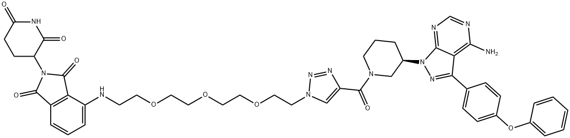 1H-Isoindole-1,3(2H)-dione, 4-[[2-[2-[2-[2-[4-[[(3R)-3-[4-amino-3-(4-phenoxyphenyl)-1H-pyrazolo[3,4-d]pyrimidin-1-yl]-1-piperidinyl]carbonyl]-1H-1,2,3-triazol-1-yl]ethoxy]ethoxy]ethoxy]ethyl]amino]-2-(2,6-dioxo-3-piperidinyl)- Structure