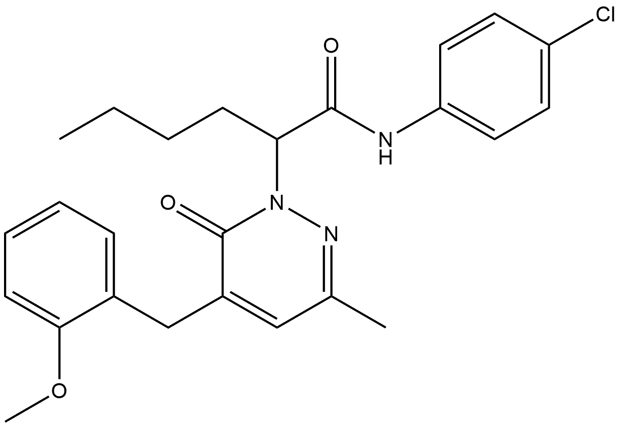 1(6H)-Pyridazineacetamide, α-butyl-N-(4-chlorophenyl)-5-[(2-methoxyphenyl)methyl]-3-methyl-6-oxo-,2361152-59-0,结构式