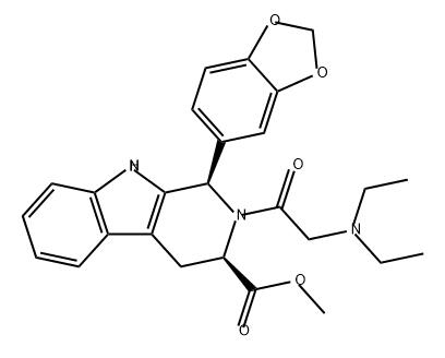 1H-Pyrido[3,4-b]indole-3-carboxylic acid, 1-(1,3-benzodioxol-5-yl)-2-[2-(diethylamino)acetyl]-2,3,4,9-tetrahydro-, methyl ester, (1R,3R)- Struktur