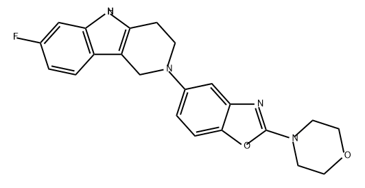 5-(7-氟-1,3,4,5-四氢-2H-吡啶并[4,3-B]吲哚-2-基)-2-吗啉苯并[D]恶唑, 2361566-66-5, 结构式