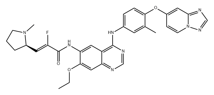 2-Propenamide, N-[7-ethoxy-4-[[3-methyl-4-([1,2,4]triazolo[1,5-a]pyridin-7-yloxy)phenyl]amino]-6-quinazolinyl]-2-fluoro-3-[(2R)-1-methyl-2-pyrrolidinyl]-, (2Z)- Structure