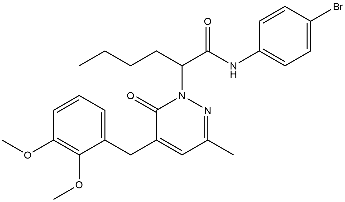 1(6H)-Pyridazineacetamide, N-(4-bromophenyl)-α-butyl-5-[(2,3-dimethoxyphenyl)methyl]-3-methyl-6-oxo-,2365151-89-7,结构式