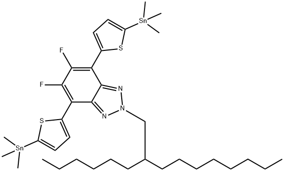 2H-Benzotriazole, 5,6-difluoro-2-(2-hexyldecyl)-4,7-bis[5-(trimethylstannyl)-2-thienyl]- Struktur