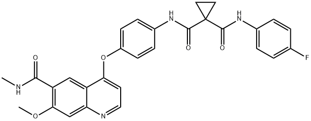 1,1-Cyclopropanedicarboxamide, N-(4-fluorophenyl)-N'-[4-[[7-methoxy-6-[(methylamino)carbonyl]-4-quinolinyl]oxy]phenyl]- 化学構造式