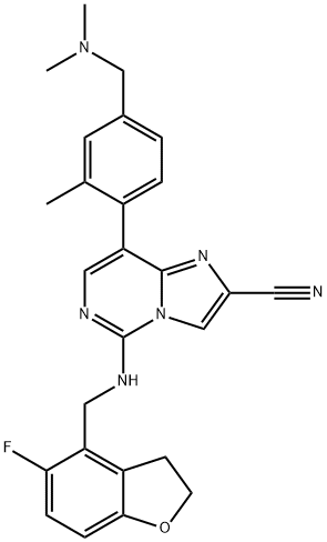 2369769-29-7 Imidazo[1,2-c]pyrimidine-2-carbonitrile, 8-[4-[(dimethylamino)methyl]-2-methylphenyl]-5-[[(5-fluoro-2,3-dihydro-4-benzofuranyl)methyl]amino]-