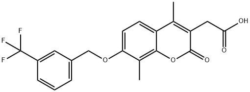 2-(4,8-dimethyl-2-oxo-7-{[3-(trifluoromethyl)phenyl ]methoxy}-2H-chromen-3-yl)acetic acid 化学構造式