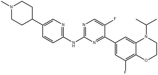 2-Pyrimidinamine, 5-fluoro-4-[8-fluoro-3,4-dihydro-4-(1-methylethyl)-2H-1,4-benzoxazin-6-yl]-N-[5-(1-methyl-4-piperidinyl)-2-pyridinyl]- Structure