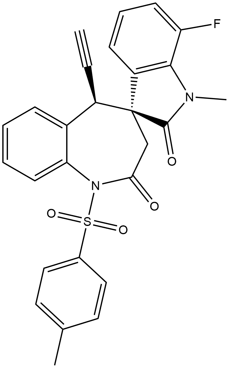 (3′S,5R)-5-Ethynyl-7′-fluoro-1,5-dihydro-1′-methyl-1-[(4-methylphenyl)sulfonyl]spiro[4H-1-benzazepine-4,3′-[3H]indole]-2,2′(1′H,3H)-dione Structure