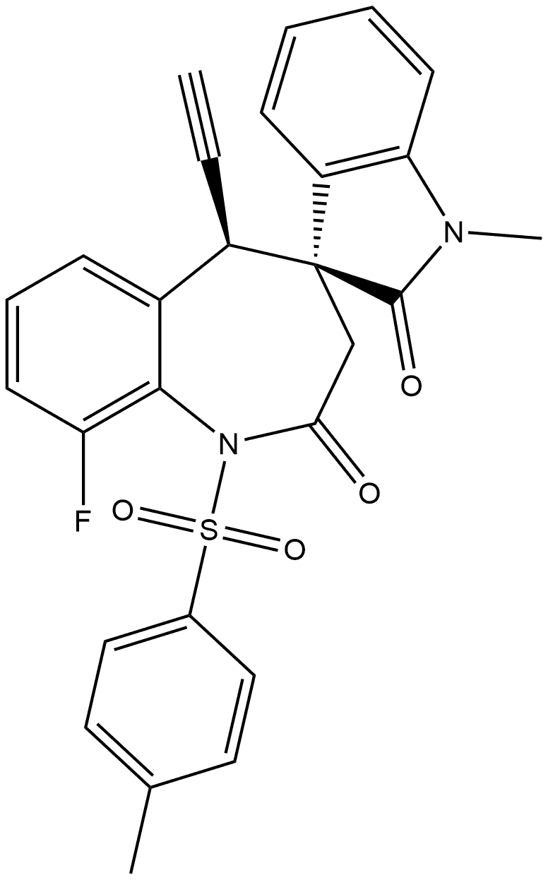 (3′S,5R)-5-Ethynyl-9-fluoro-1,5-dihydro-1′-methyl-1-[(4-methylphenyl)sulfonyl]spiro[4H-1-benzazepine-4,3′-[3H]indole]-2,2′(1′H,3H)-dione Structure