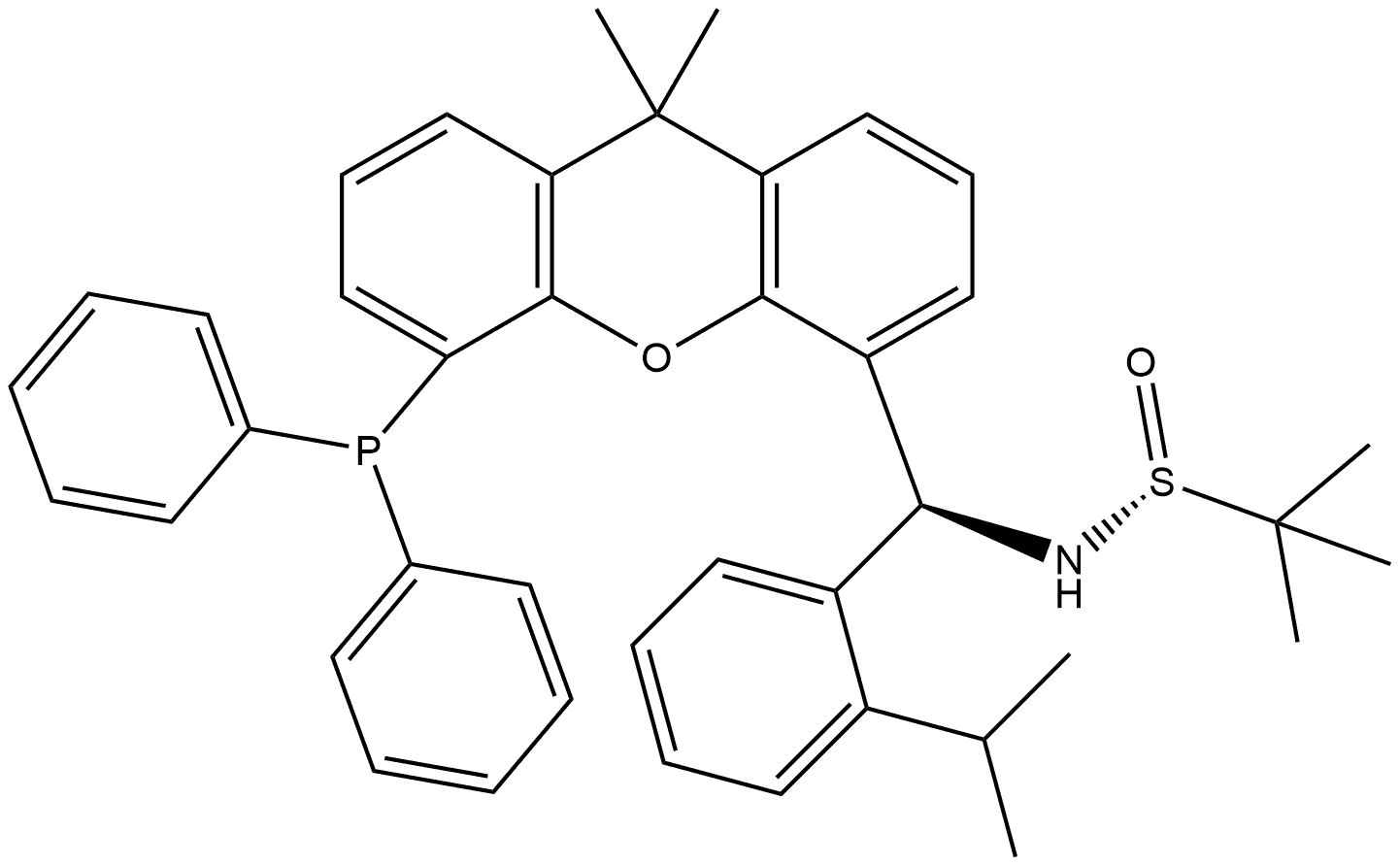 2-Propanesulfinamide, N-[(S)-[5-(diphenylphosphino)-9,9-dimethyl-9H-xanthen-4-yl][2-(1-methylethyl)phenyl]methyl]-2-methyl-, [S(R)]- Structure