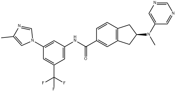 1H-Indene-5-carboxamide, 2,3-dihydro-N-[3-(4-methyl-1H-imidazol-1-yl)-5-(trifluoromethyl)phenyl]-2-(methyl-5-pyrimidinylamino)-, (2R)- 结构式