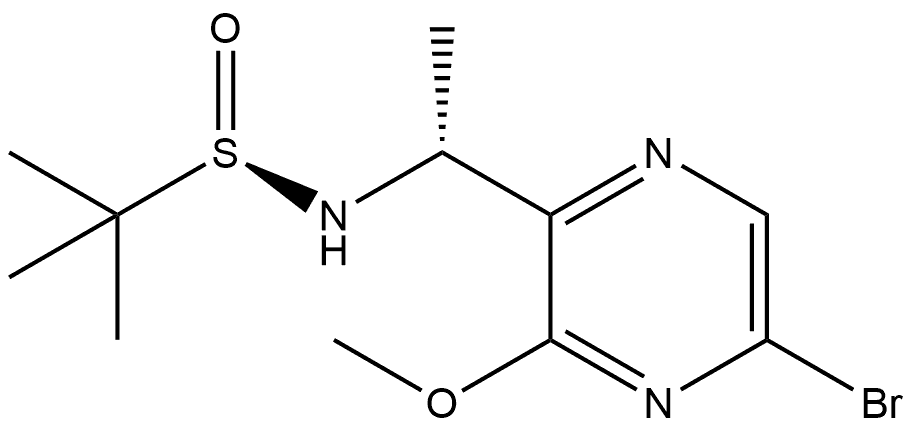 2-Propanesulfinamide, N-[(1R)-1-(5-bromo-3-methoxy-2-pyrazinyl)ethyl]-2-methyl-, [S(R)]- 化学構造式