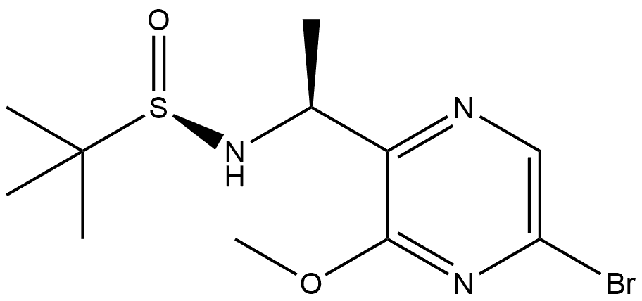 2-Propanesulfinamide, N-[(1S)-1-(5-bromo-3-methoxy-2-pyrazinyl)ethyl]-2-methyl-, [S(R)]- Structure