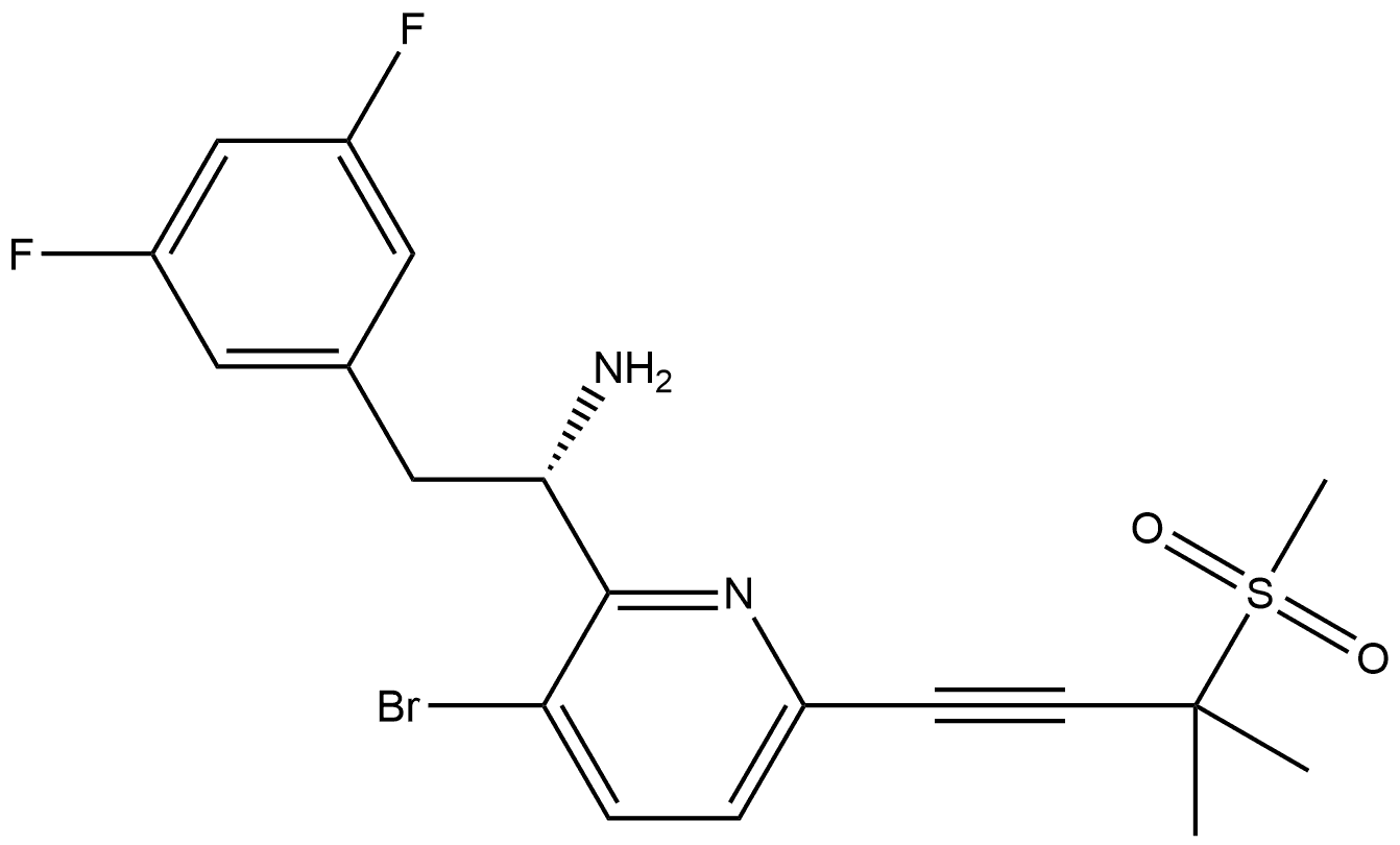 2-Pyridinemethanamine, 3-bromo-α-[(3,5-difluorophenyl)methyl]-6-[3-methyl-3-(methylsulfonyl)-1-butyn-1-yl]-, (αS)- 结构式