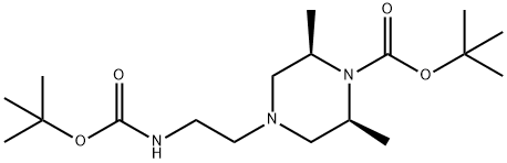 顺式-4-[2-(叔丁氧基羰基氨基)乙基]-2,6-二甲基-哌嗪-1-羧酸叔丁酯 结构式