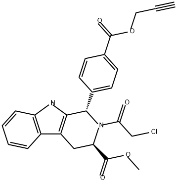 1H-Pyrido[3,4-b]indole-3-carboxylic acid, 2-(2-chloroacetyl)-2,3,4,9-tetrahydro-1-[4-[(2-propyn-1-yloxy)carbonyl]phenyl]-, methyl ester, (1S,3R)- Struktur