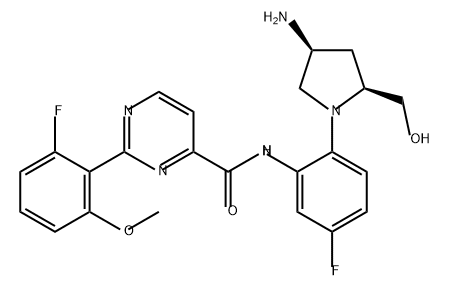 4-Pyrimidinecarboxamide, N-[2-[(2S,4S)-4-amino-2-(hydroxymethyl)-1-pyrrolidinyl]-5-fluorophenyl]-2-(2-fluoro-6-methoxyphenyl)- Structure