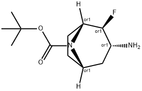 8-Azabicyclo[3.2.1]octane-8-carboxylic acid, 3-amino-2-fluoro-, 1,1-dimethylethyl ester, (1R,2S,3R,5S)-rel- 化学構造式
