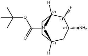 8-Azabicyclo[3.2.1]octane-8-carboxylic acid, 3-amino-2-fluoro-, 1,1-dimethylethyl ester, (1R,2R,3R,5S)-rel- Struktur