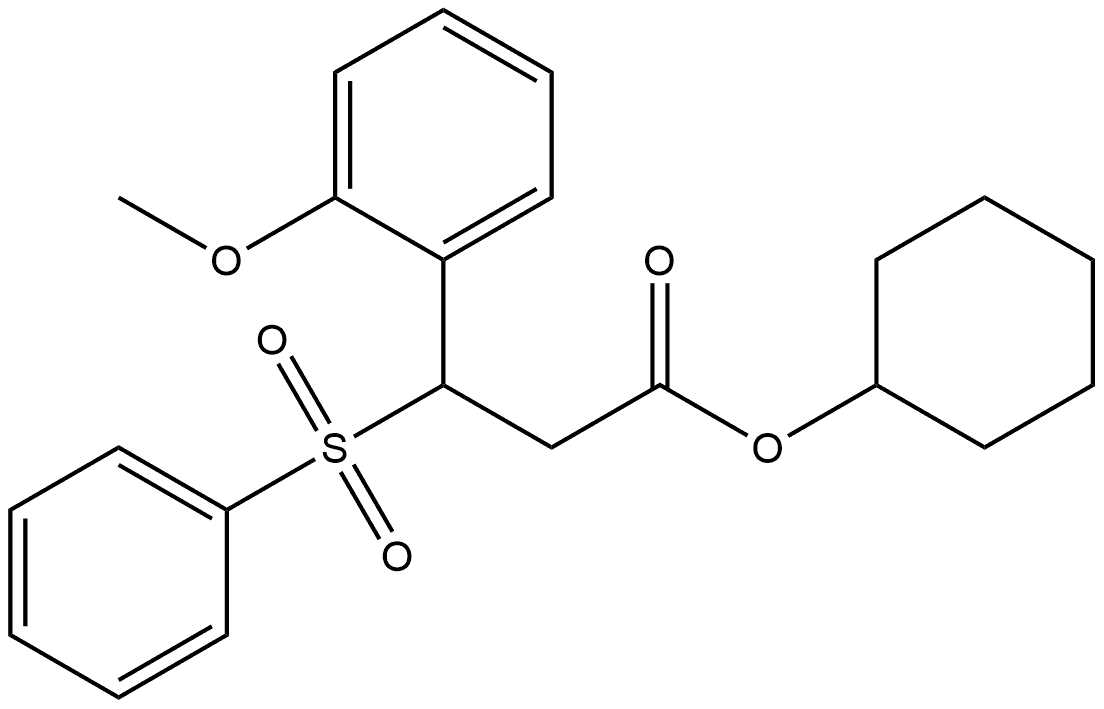 Benzenepropanoic acid, 2-methoxy-β-(phenylsulfonyl)-, cyclohexyl ester Structure