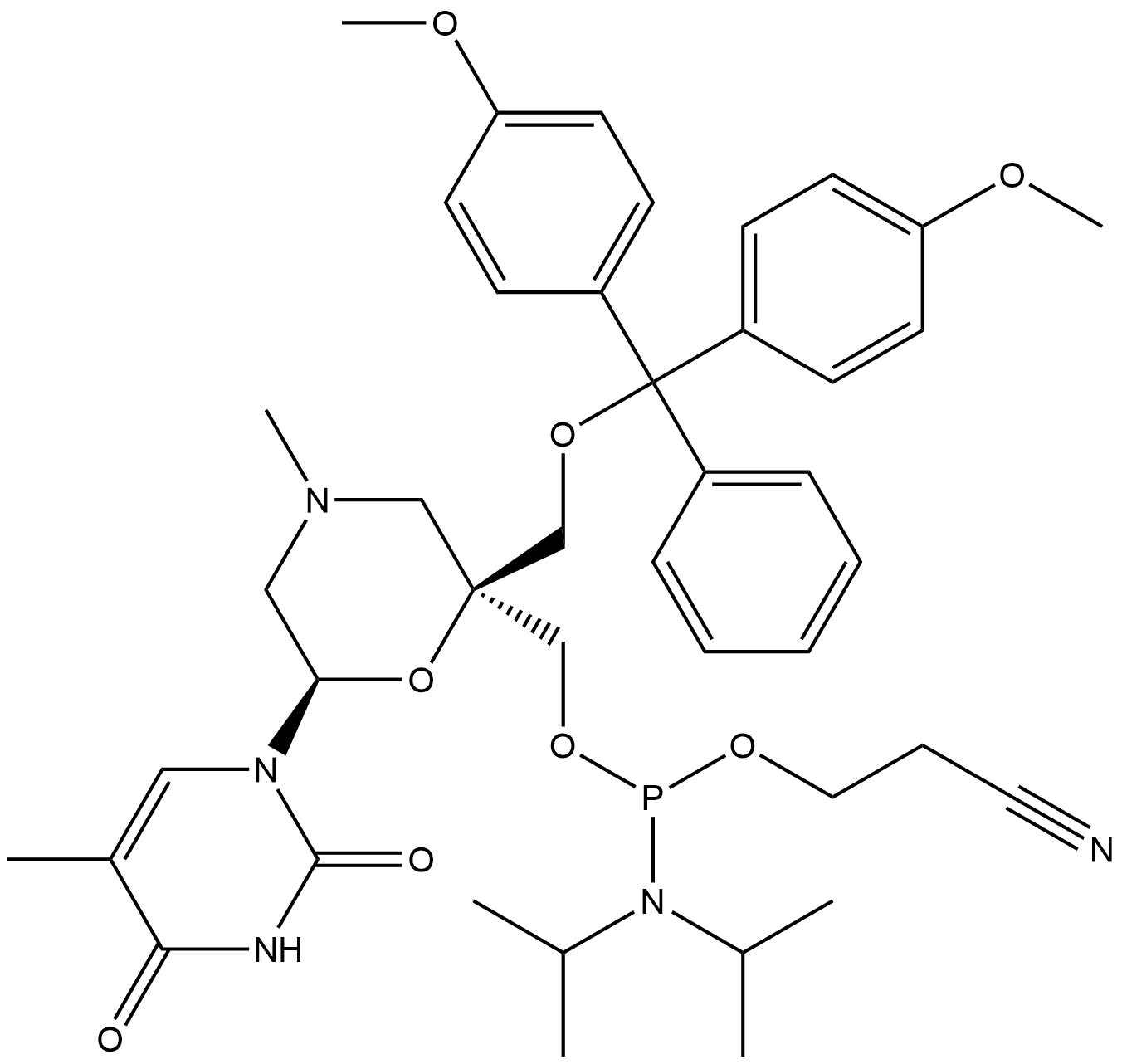 2376454-97-4 [(2S,6R)-2-[[Bis(4-methoxyphenyl)phenylmethoxy]methyl]-6-(3,4-dihydro-5-methyl-2,4-dioxo-1(2H)-pyrimidinyl)-4-methyl-2-morpholinyl]methyl 2-cyanoethyl N,N-bis(1-methylethyl)phosphoramidite