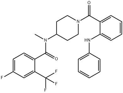 Benzamide, 4-fluoro-N-methyl-N-[1-[2-(phenylamino)benzoyl]-4-piperidinyl]-2-(trifluoromethyl)- Structure