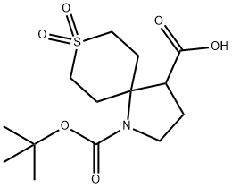 8-Thia-1-azaspiro[4.5]decane-1,4-dicarboxylic acid, 1-(1,1-dimethylethyl) ester, 8,8-dioxide Structure