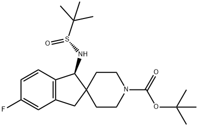 Spiro[2H-indene-2,4'-piperidine]-1'-carboxylic acid, 1-[[(R)-(1,1-dimethylethyl)sulfinyl]amino]-5-fluoro-1,3-dihydro-, 1,1-dimethylethyl ester, (1S)- 结构式
